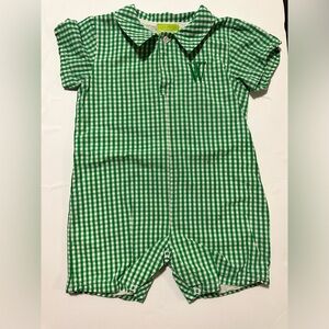 3T Classic Whimsy Green Gigham Monogrammed “W” Polo Romper